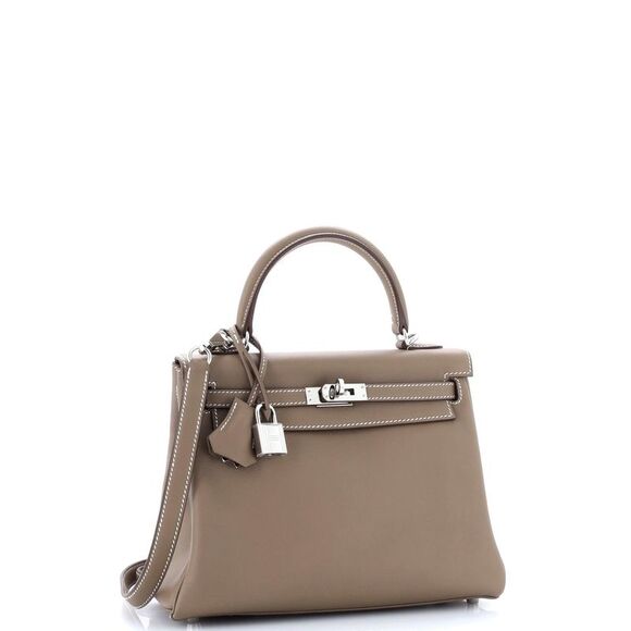 Hermes Kelly Handbag Grey Swift with Palladium Hardware 25 Gray - Picture 3 of 8